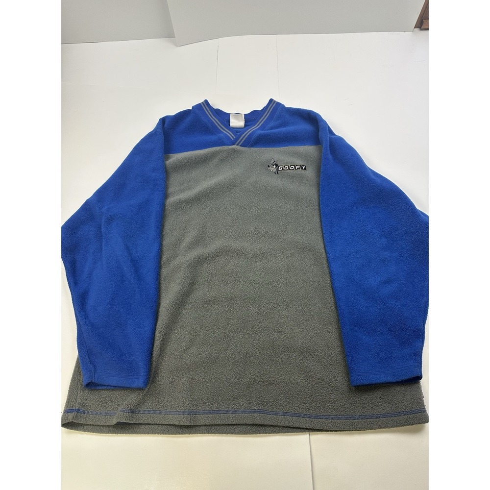 VINTAGE GOOFY FLEECE SWEATSHIRT PULLOVER Large DISNEY STORE BLUE GREY MENS